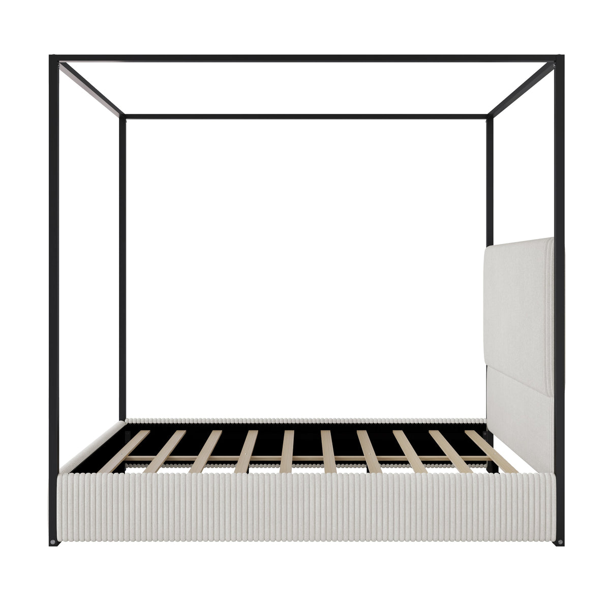 Modern Luxury Metal Canopy Bed with Tall Upholstered Headboard