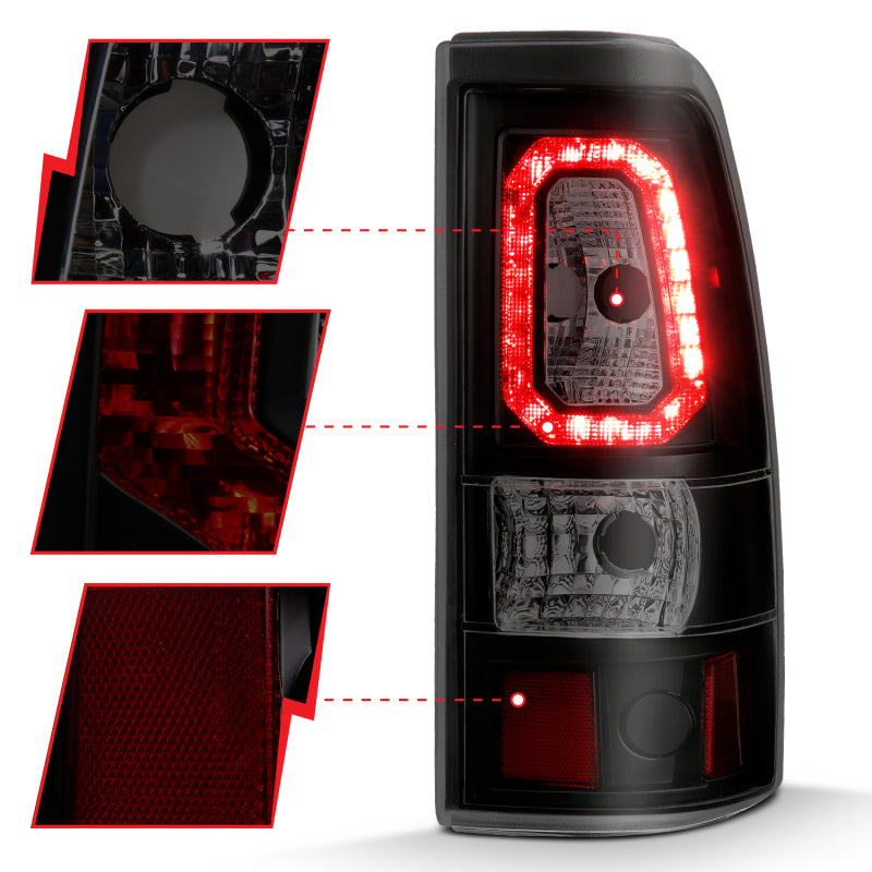 ANZO 1999-2002 Chevy Silverado 1500 LED Taillights Plank Style Black w/Smoke Lens 311325