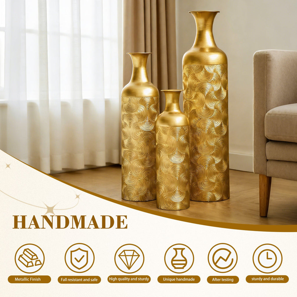 3 Pack Gold Metal Vases