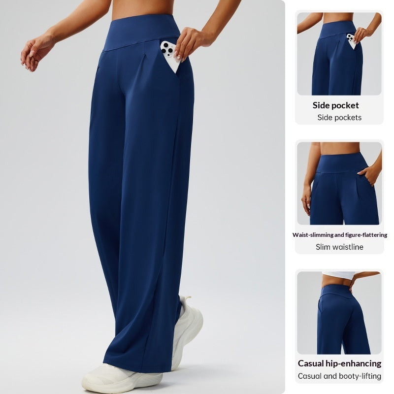 Tummy-control Bare-feel High-waist Yoga Pants Outdoor Straight-leg Trousers