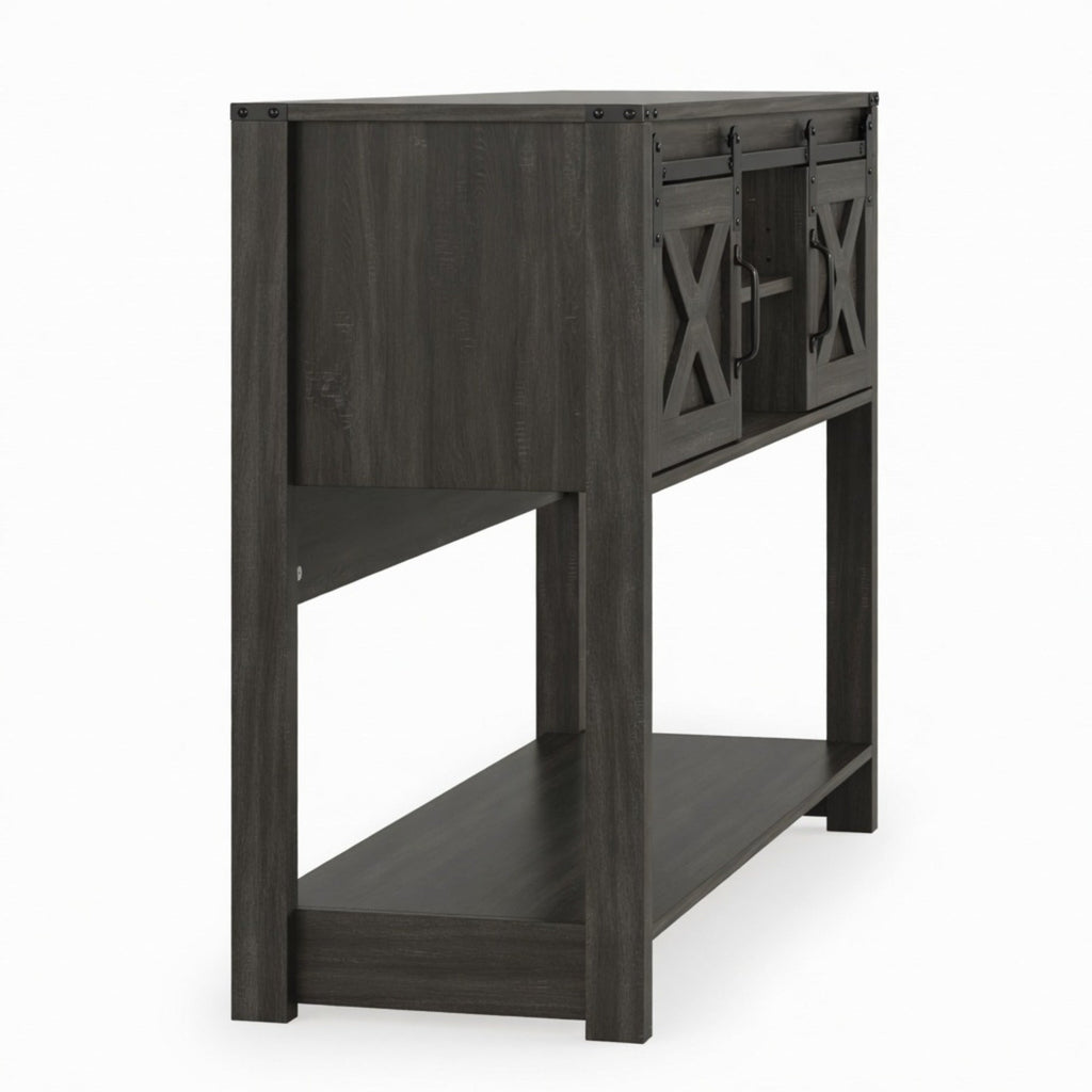46" Modern Farmhouse Entryway Table with Storage & Sliding Barn Door, Dark