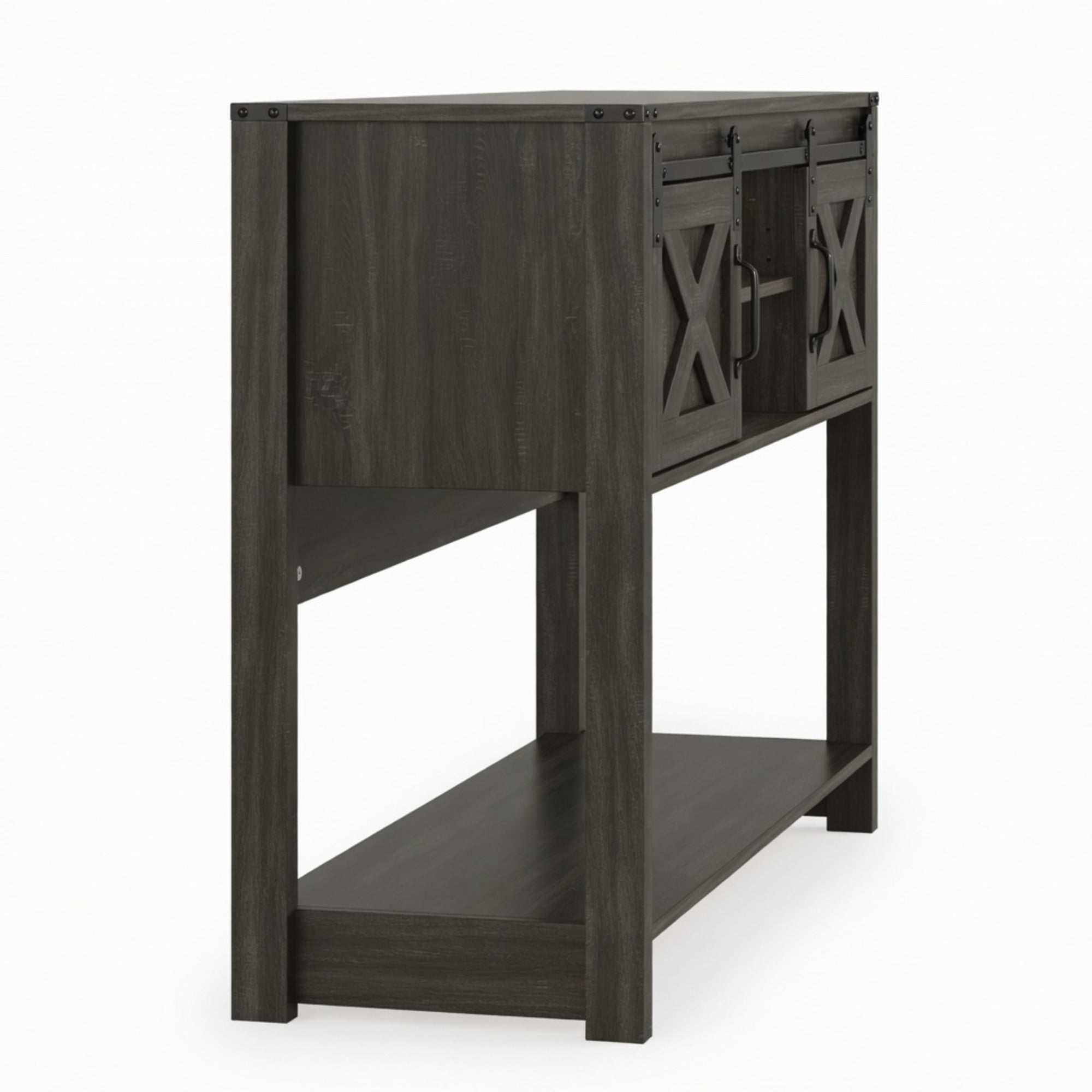 46" Modern Farmhouse Entryway Table with Storage & Sliding Barn Door, Dark