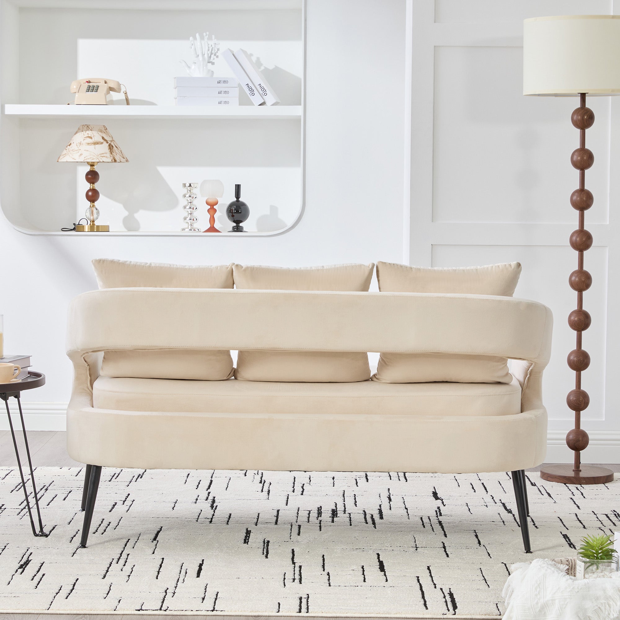 Modern Upholstered Velvet Loveseat Settee with 3 Pillows