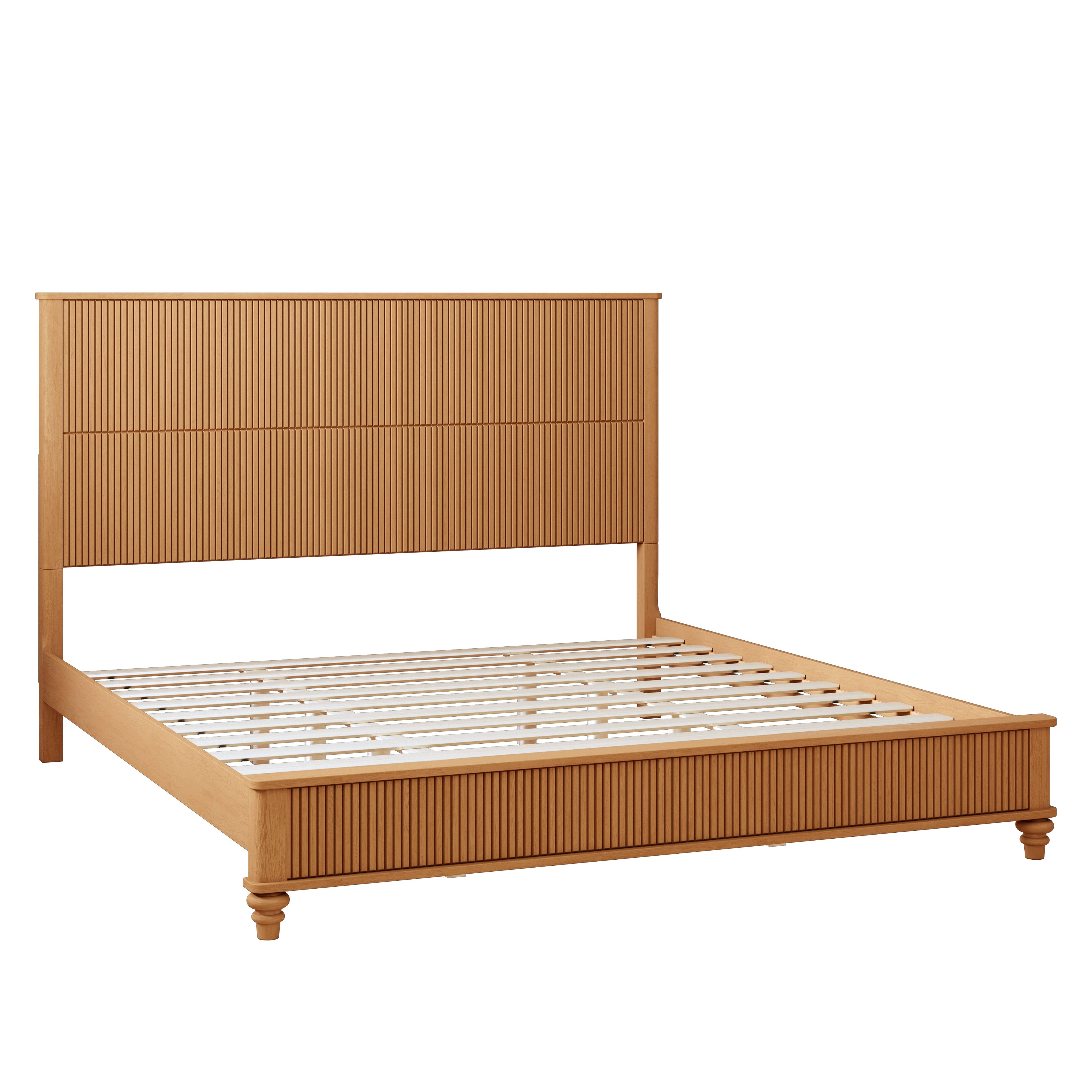 Solid Wood King Bed Frame with Tall Headboard