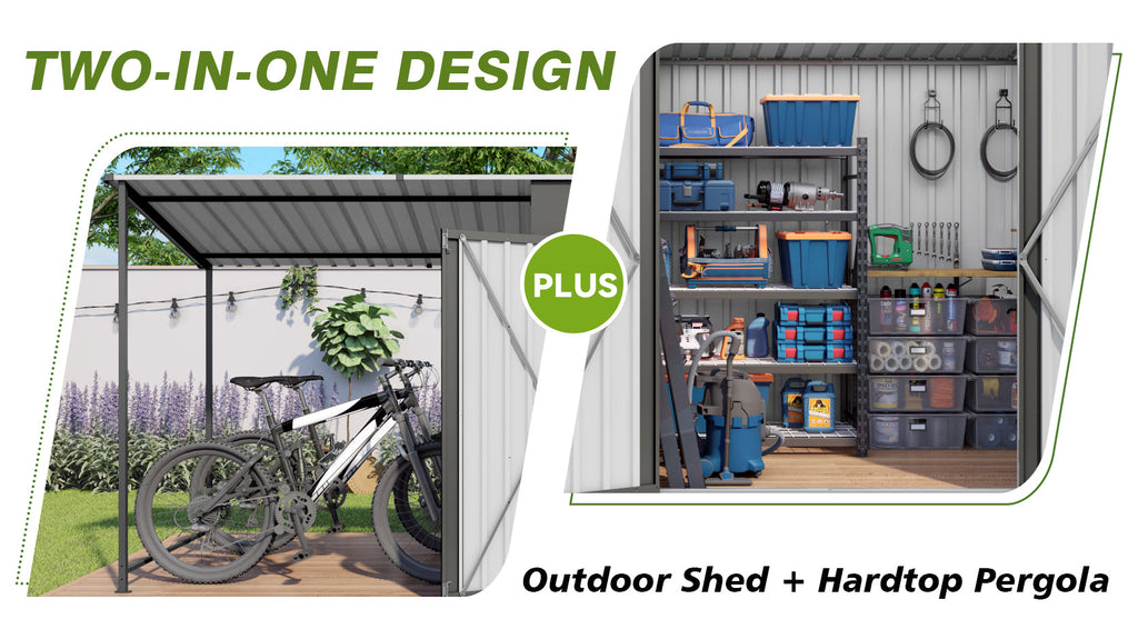 12x4ft Metal Lean to Shed with Open-Sided Pergola