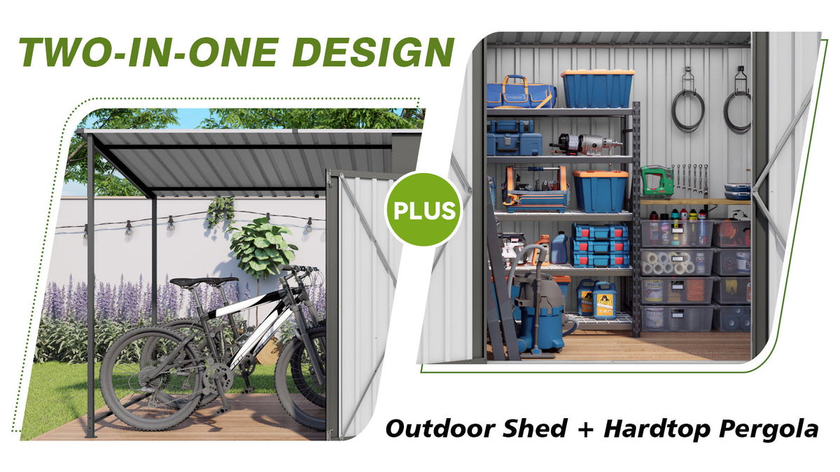 12x4ft Metal Lean to Shed with Open-Sided Pergola