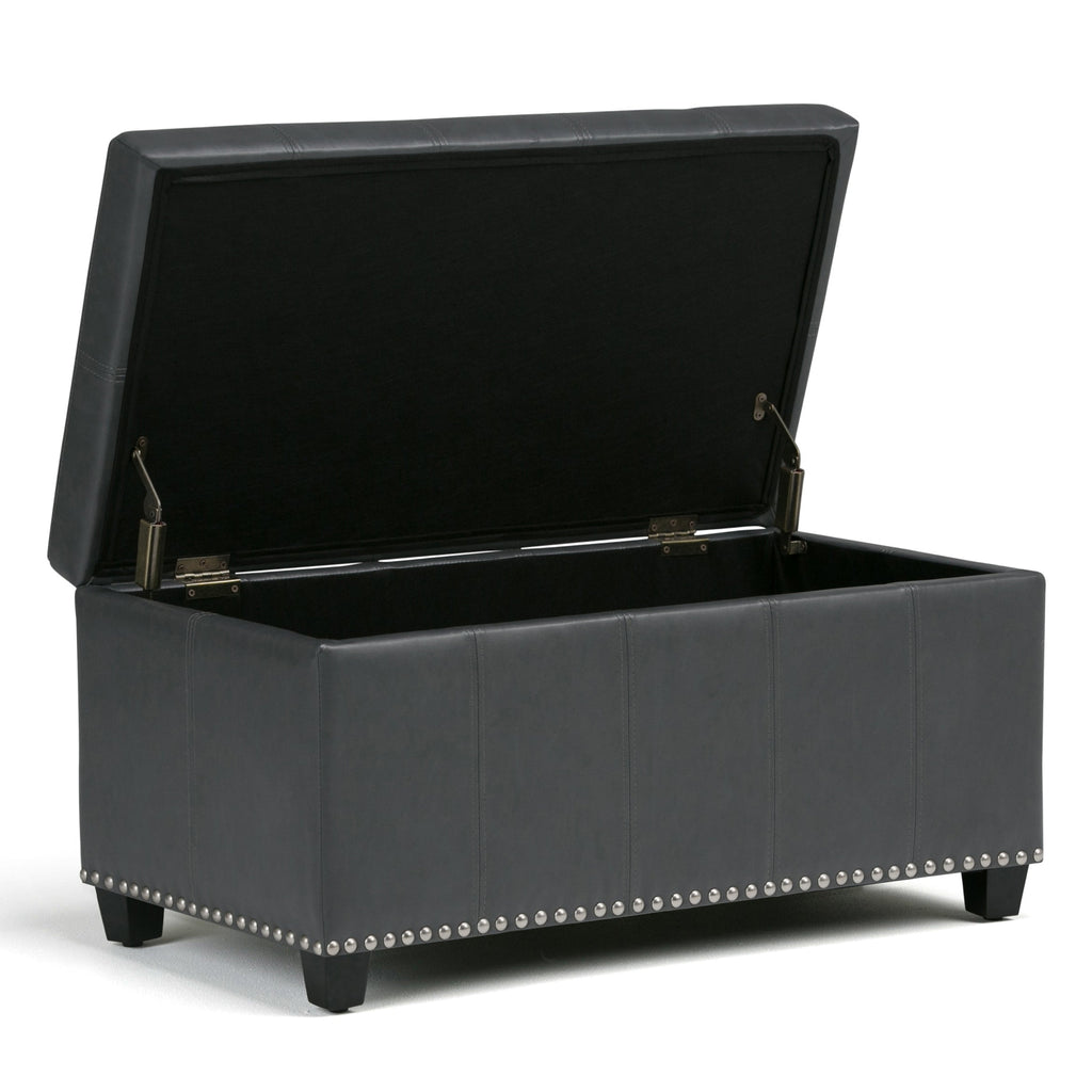 Amelia 33 Inch Wide Storage Ottoman Bench in Stone