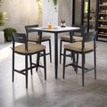 Modern 5PC Outdoor Patio Bar Set, Rounded Square 35.4'' Sintered Stone Table & 4 Aluminum Bar Stools