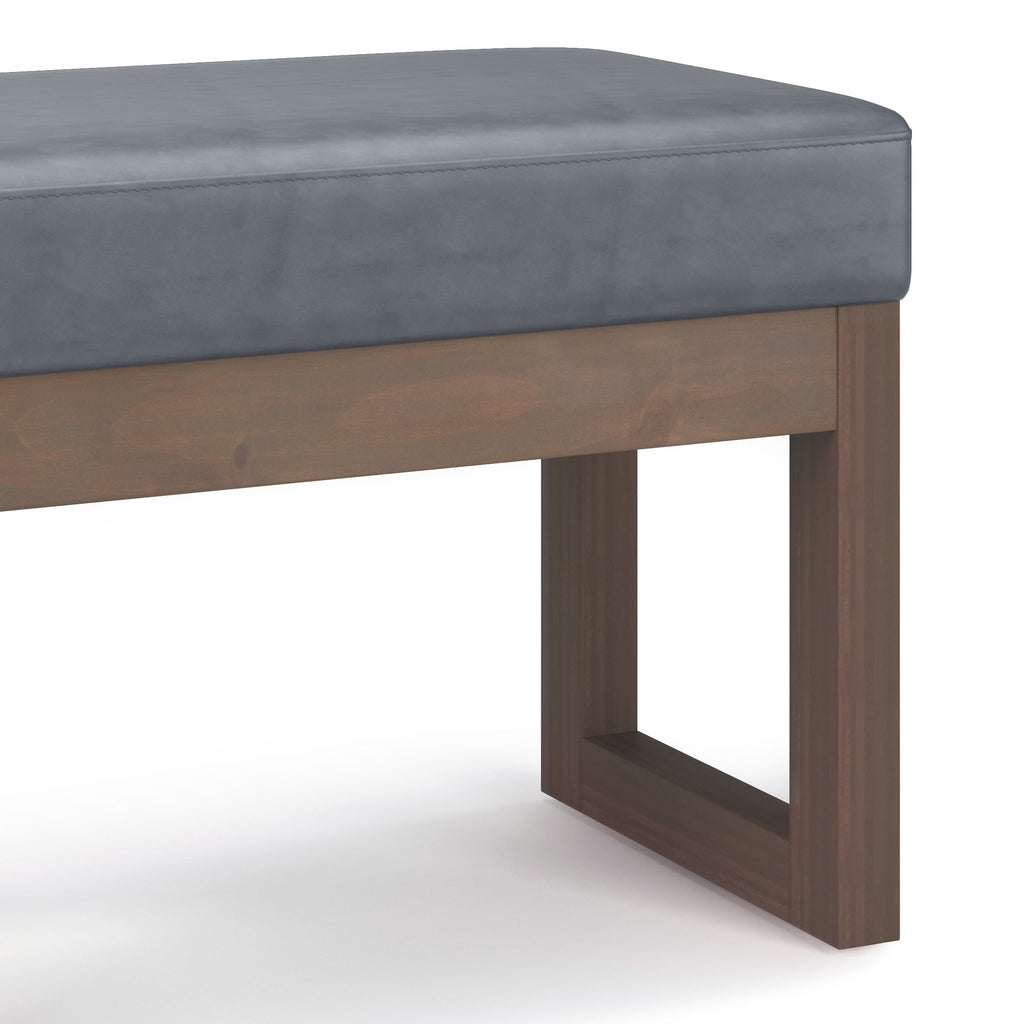 Milltown 27 Inch Wide Solid Wood Footstool Small Ottoman Bench in Stone