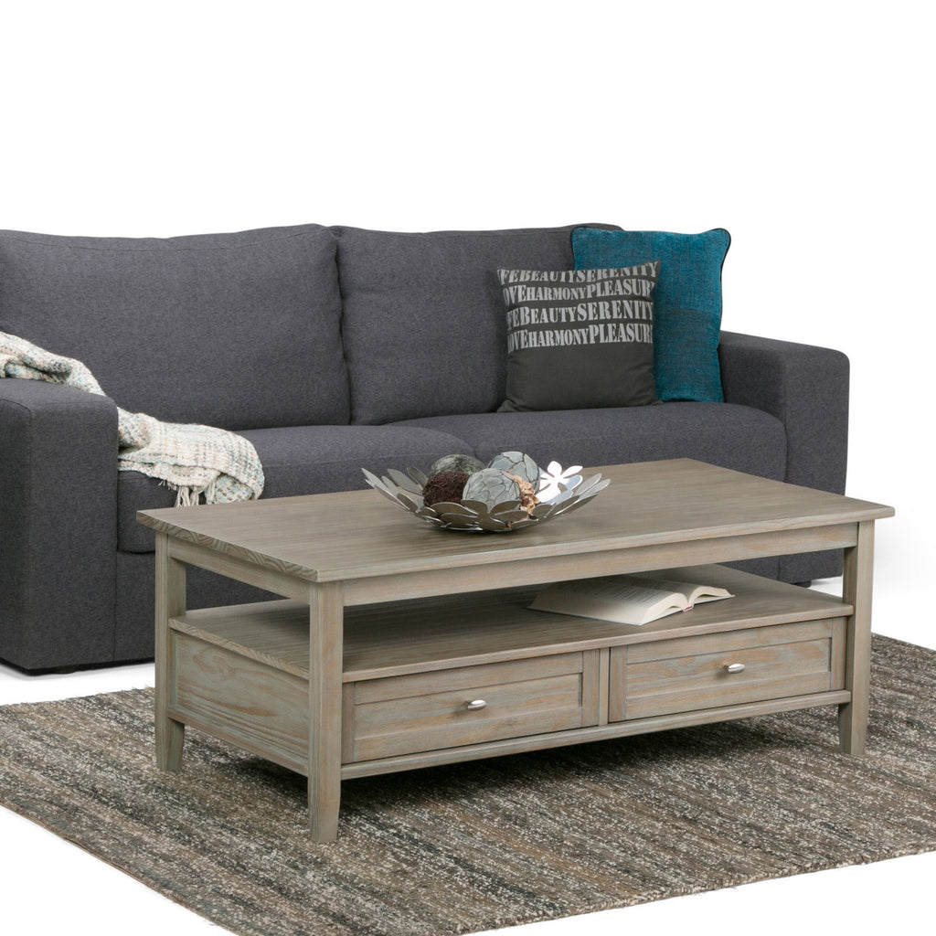 Warm Shaker Solid Wood 48 Inch Wide Transitional Coffee Table