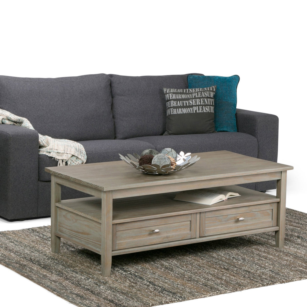 Warm Shaker Solid Wood 48 Inch Wide Transitional Coffee Table