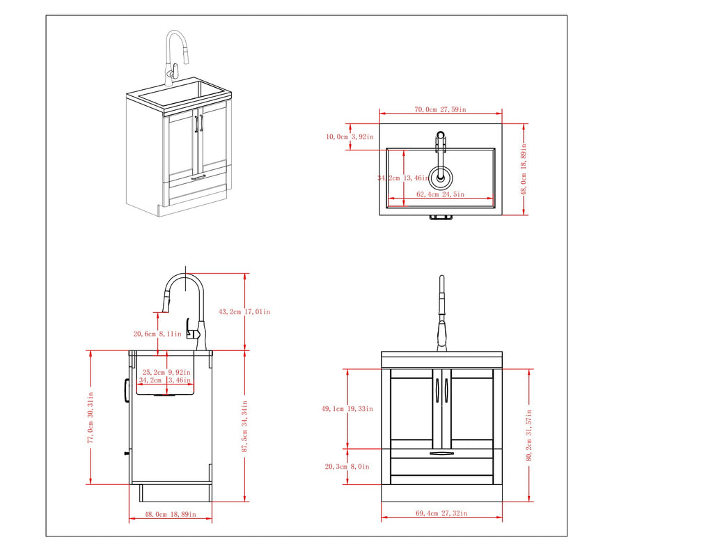 Reed Deluxe 28" Laundry Cabinet with Pull-Out Faucet and Stainless Steel Sink