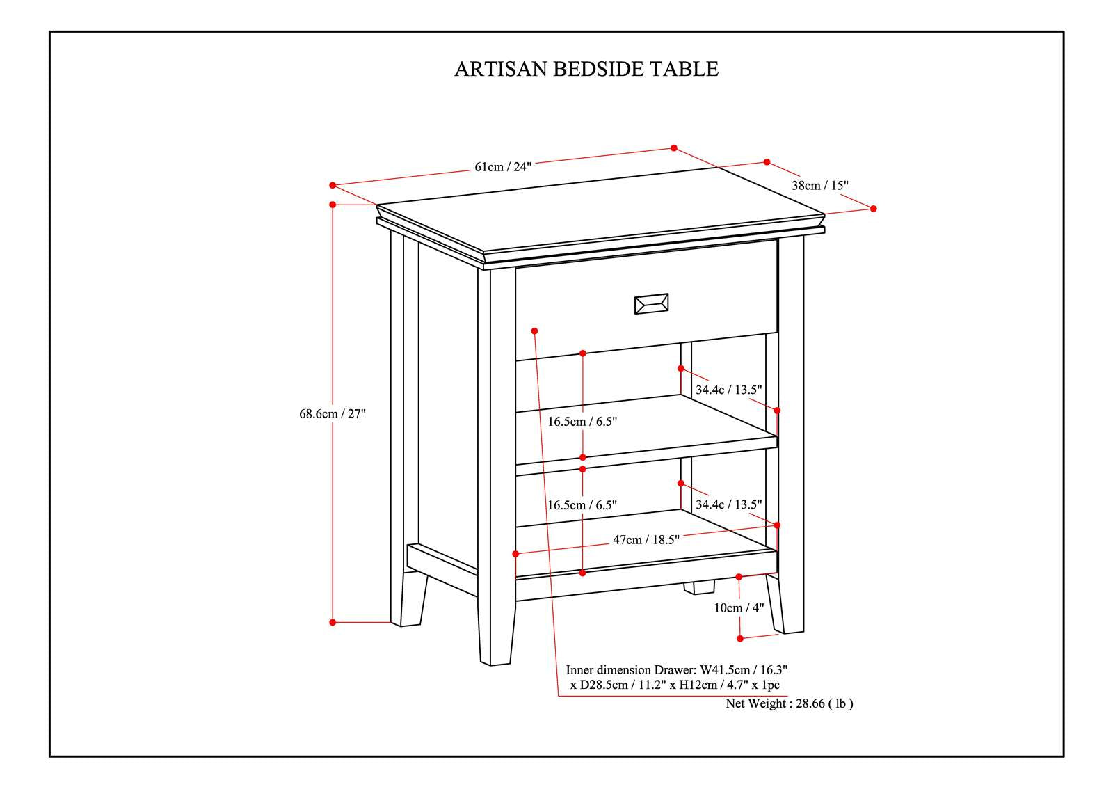 Artisan 24 Inch Wide Solid Wood Bedside Table in Warm
