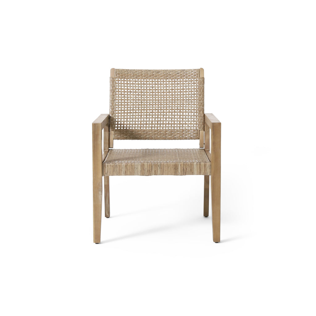 Outdoor Wicker and Acacia Wood Club Chairs, Set of 2