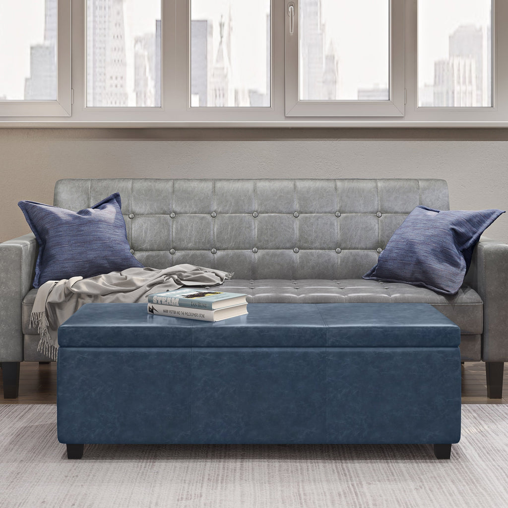 Avalon 48 Inch Wide Storage Ottoman Bench in Denim