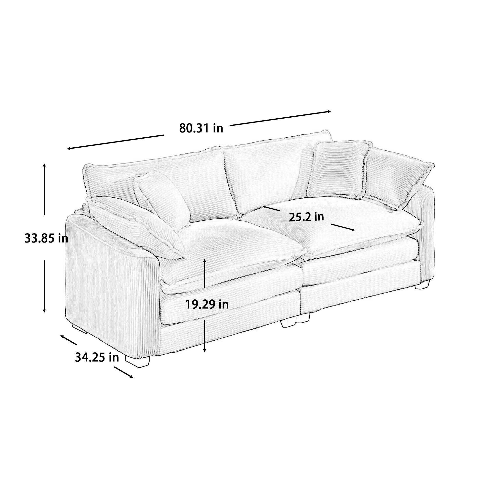 Modern Fabric Living Room Sofa with 4 Pillows