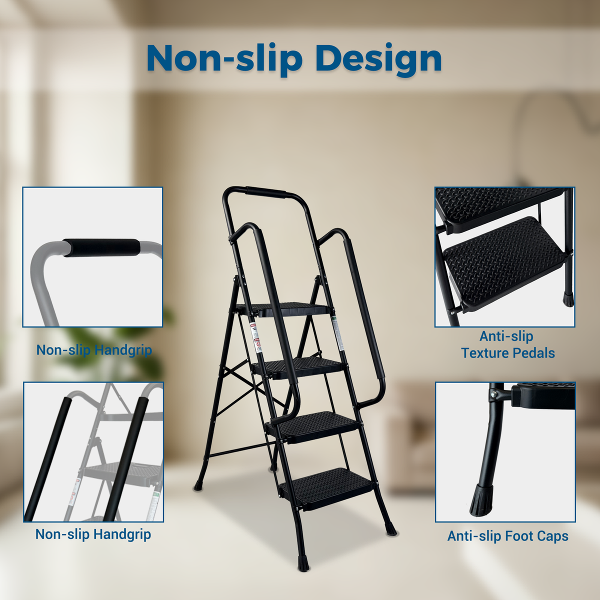 4 Step Ladder with Wide Anti-Slip Pedal