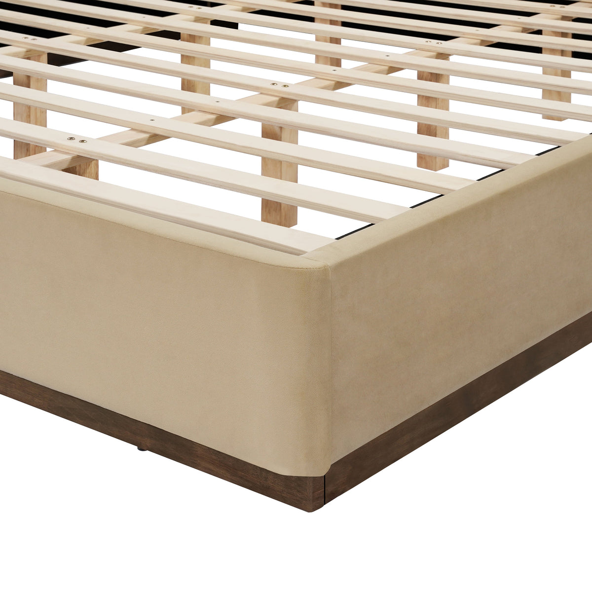 King Size Upholstered Bed Frame With Velvet Fabric Thick Headboard
