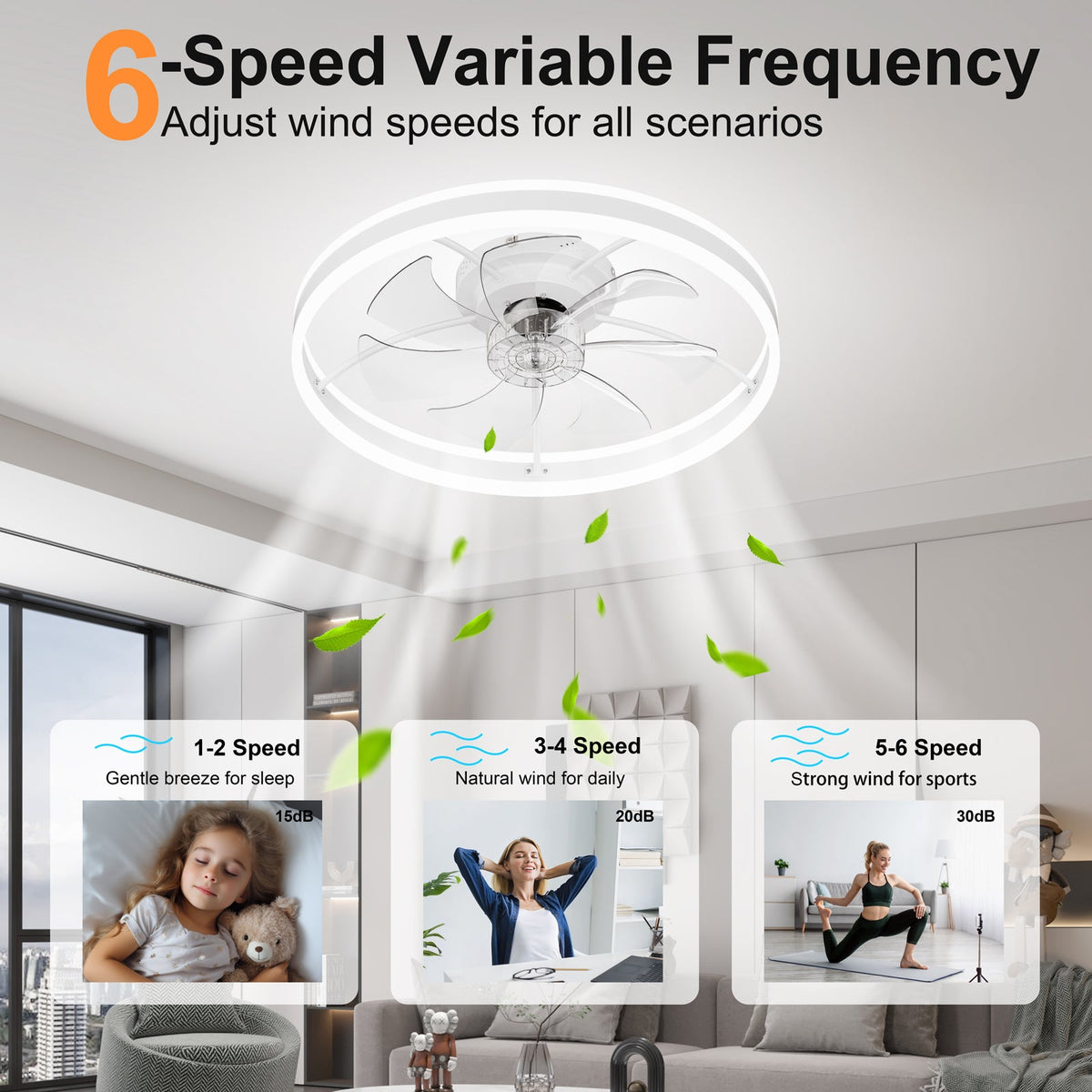 23.6 Inch Ceiling Fan with Light, Quiet DC Motor