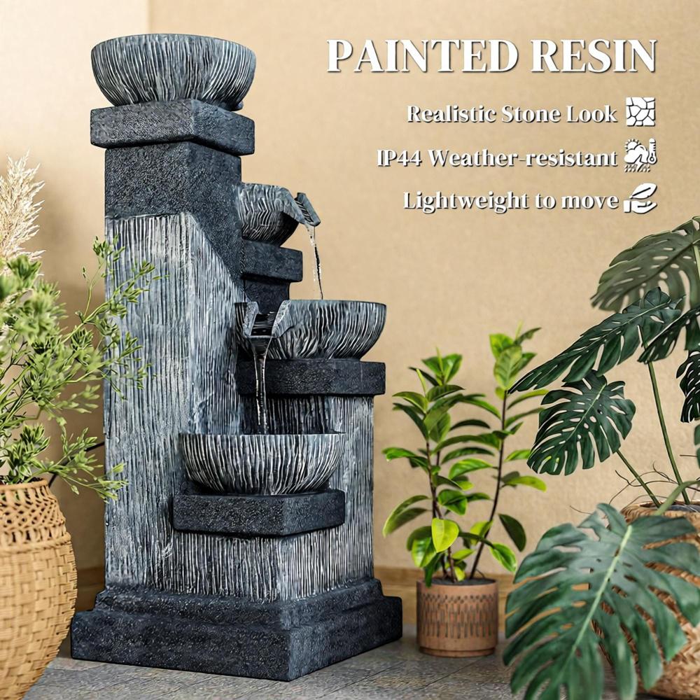 4-Tier Resin Cascading Bowls Outdoor Waterfall Fountain