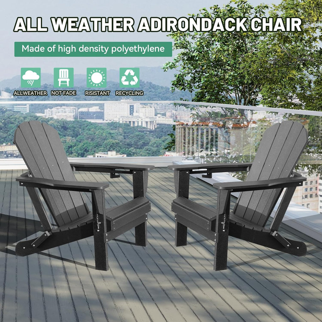 Adirondack Chairs Set of 2 - Gray Folding Outdoor Chairs