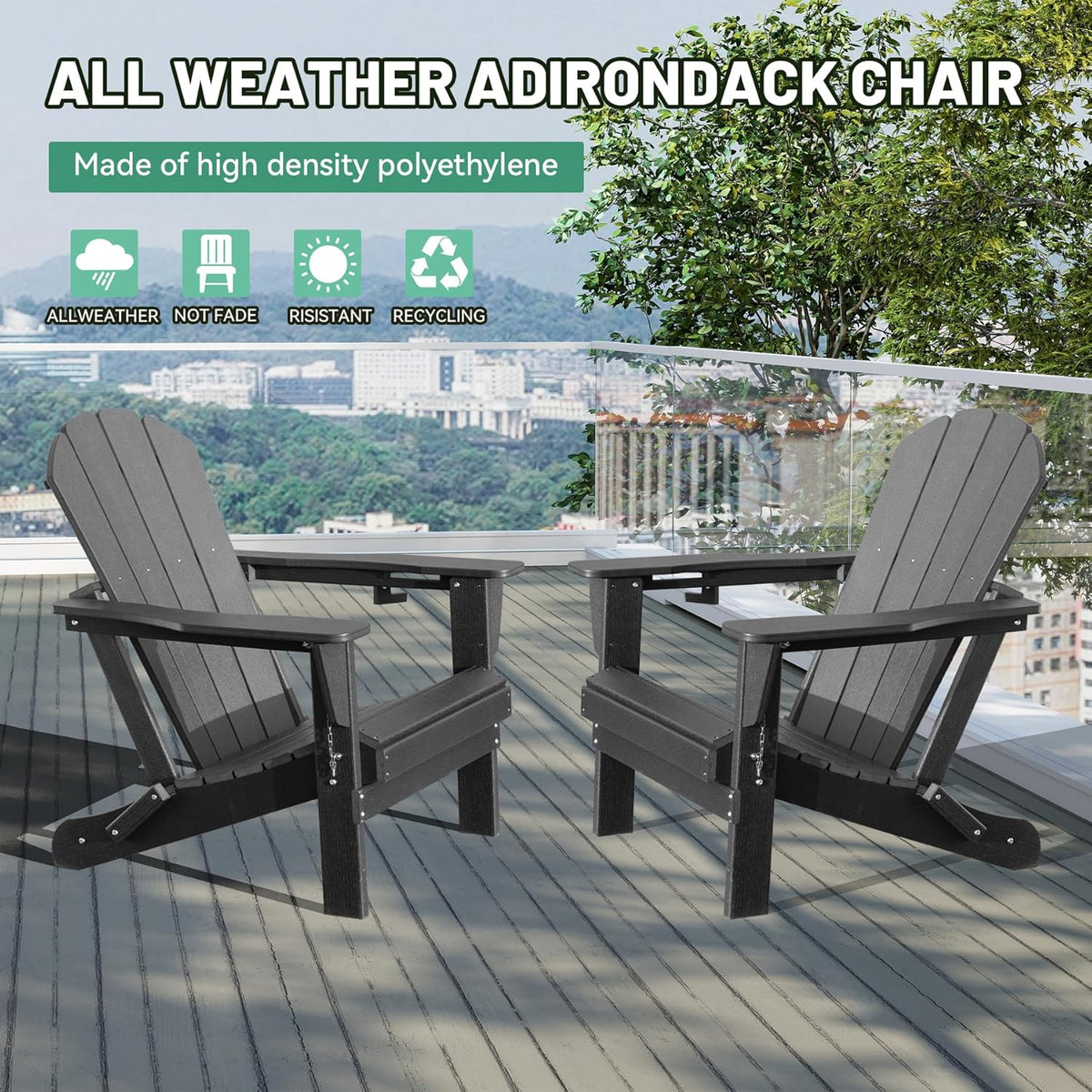 Adirondack Chairs Set of 2 - Gray Folding Outdoor Chairs