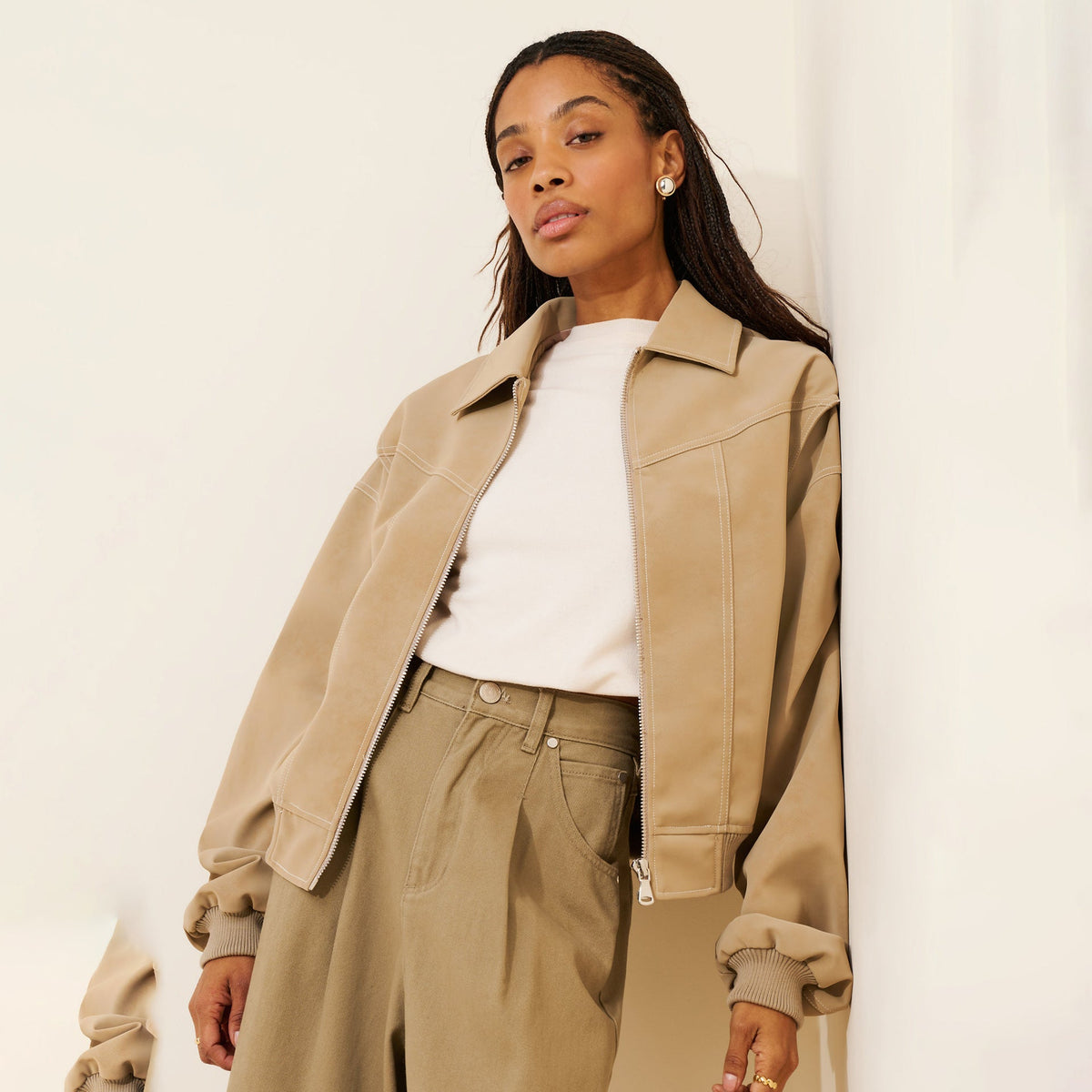 Turn-down Collar Faux Leather JacketShort Style Coat