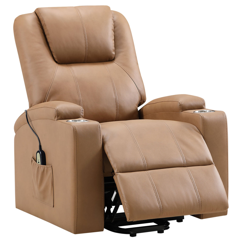 Macklin Camel Upholstered Power Lift Massage Recliner