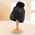 Colorful Stamped Gold Large Wooly Ball Knitted Hood For Autumn Winter With Vertical Stripes And Flared Edges  Warm And Stylish Knitted Hat