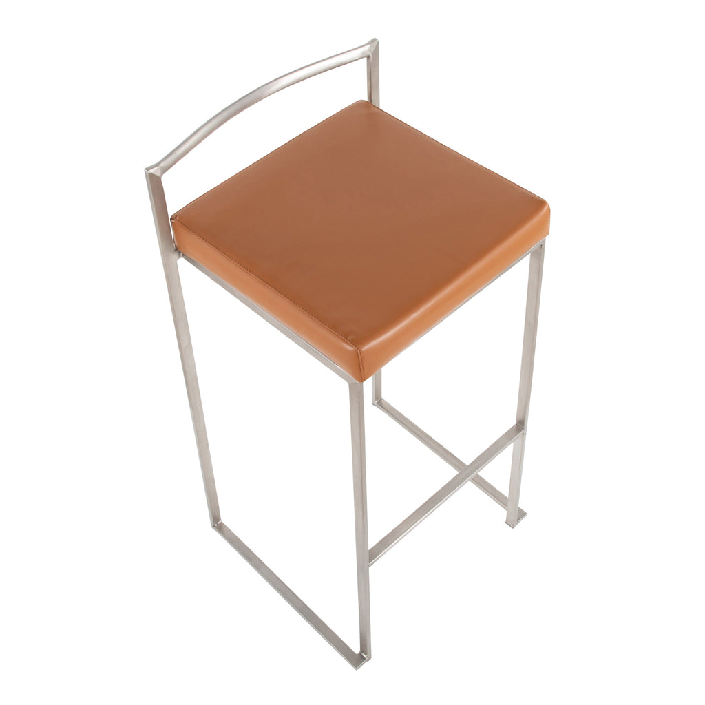 Contemporary Stackable Barstool with Camel Faux Leather - Set of 2