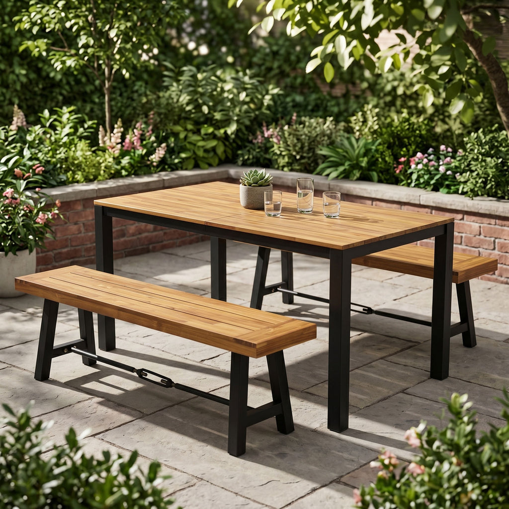 3-Piece Outdoor Acacia Wood Dining Set