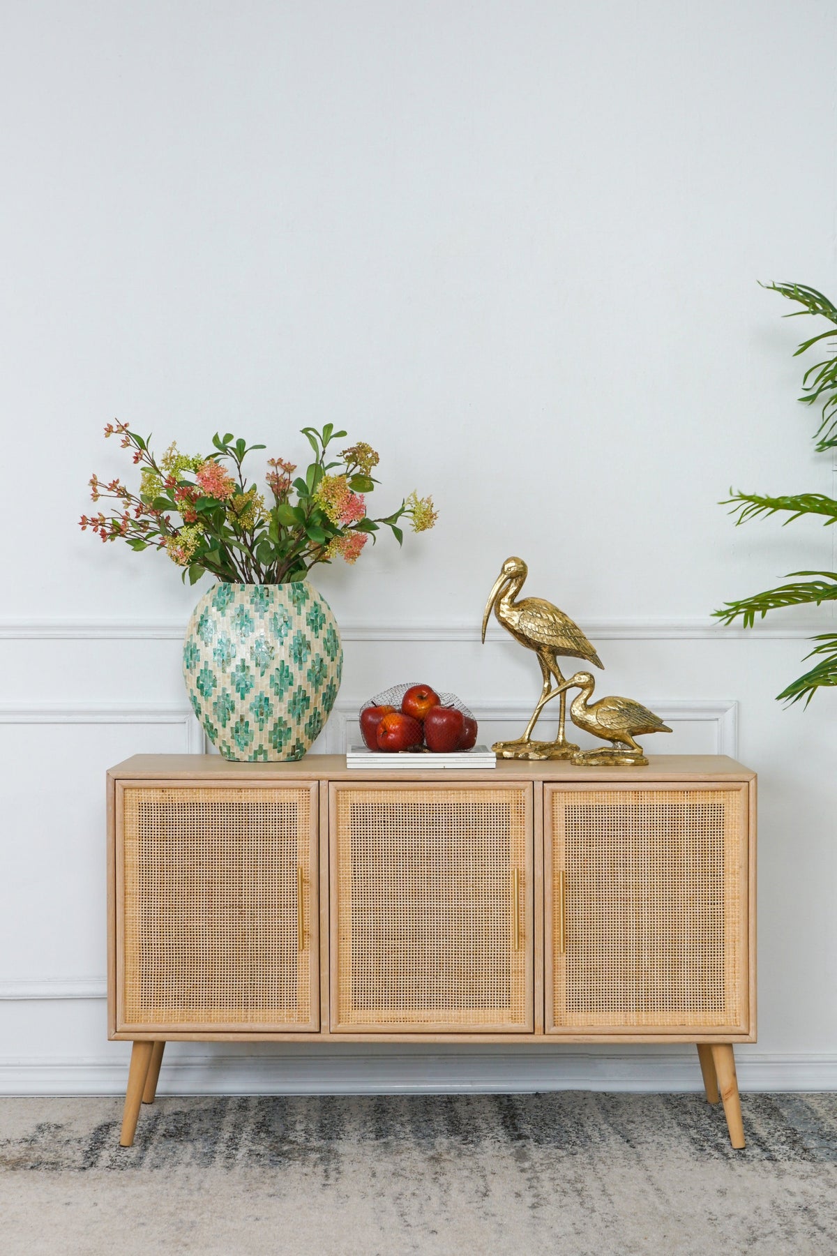 Natural Brown Media Center with Rattan Doors