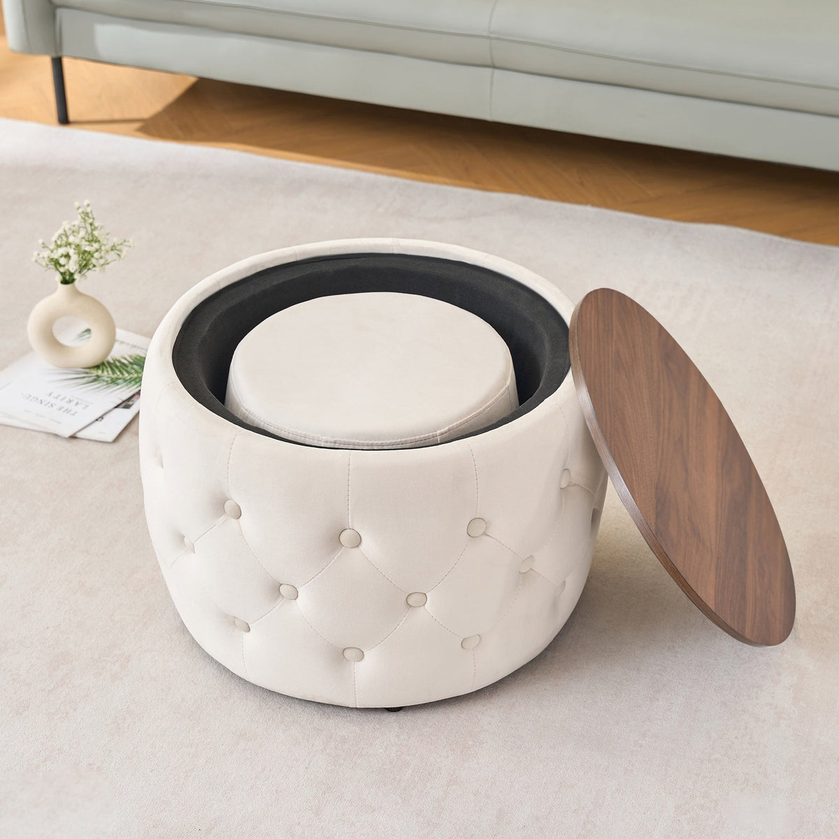 Luxurious Velvet Nesting Ottomans of 2 - 4-in-1 Function
