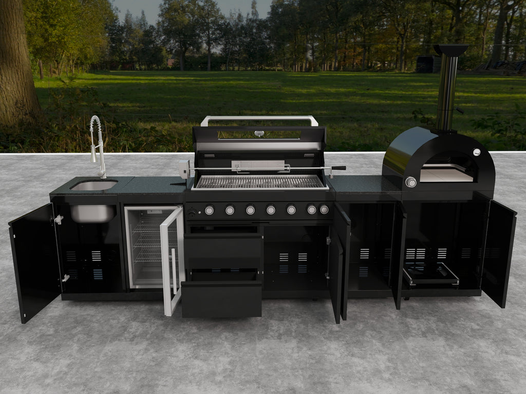 Black 128-Inch Double Stainless Steel Gas Outdoor Kitchen