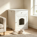 Wooden Pet House Cat Litter Box Enclosure - White