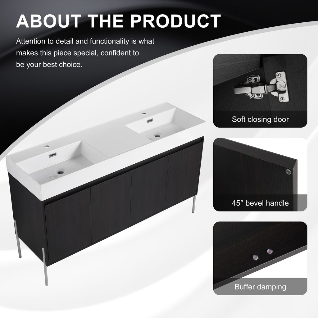 60" Freestanding Bathroom Vanity with Resin Double Sink