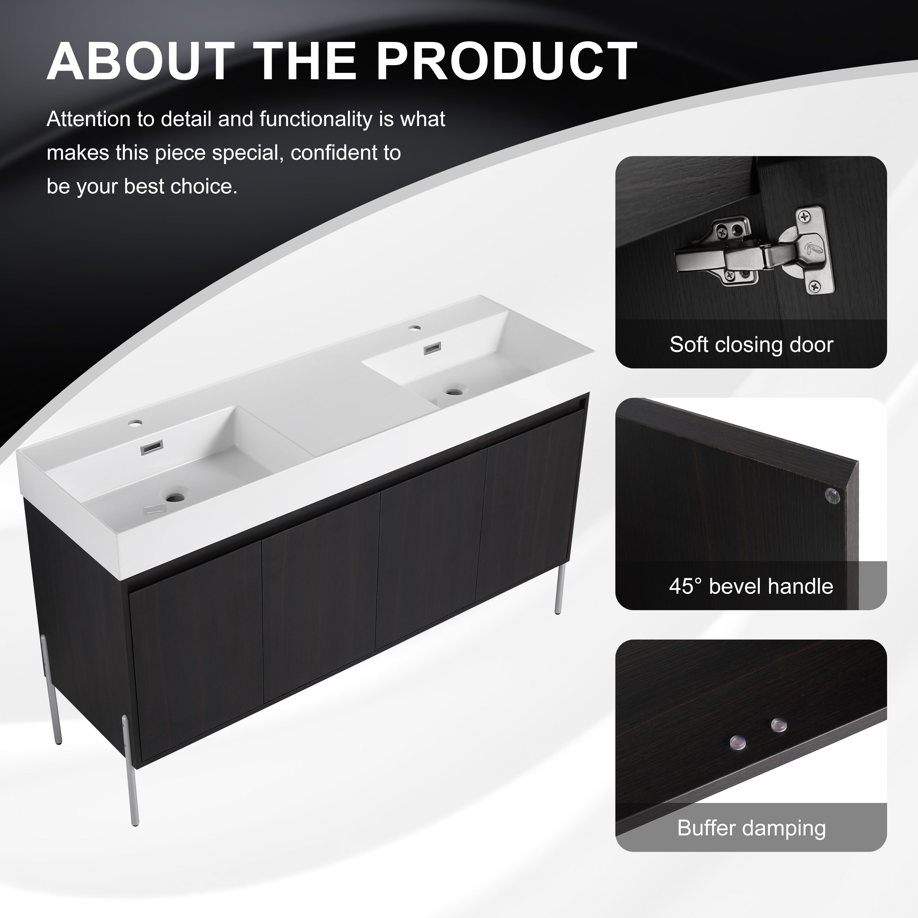 60" Freestanding Bathroom Vanity with Resin Double Sink