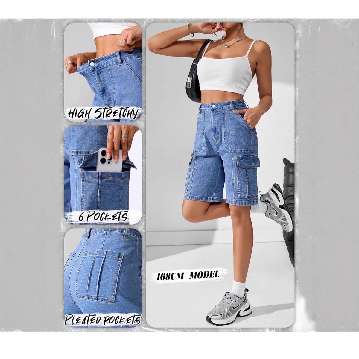 High-waisted Denim Capri Shorts For Women