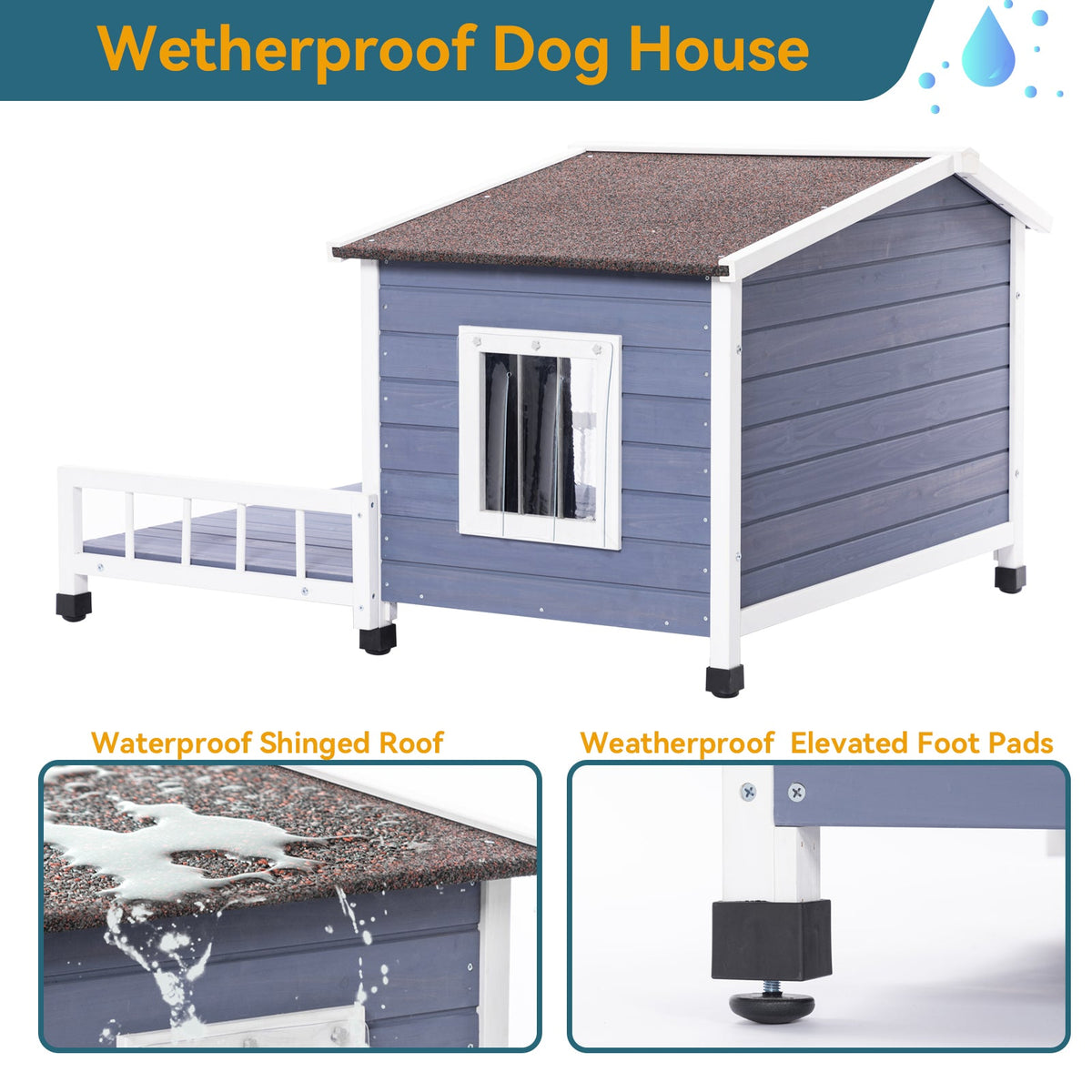 Large Wooden Dog House Indoor Outdoor with Terrace