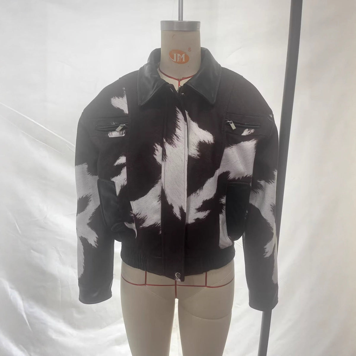 Street-style Hoodless Versatile Short Cow-print Jacket