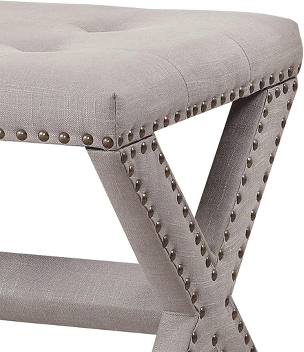 Linen Blend Accent Bench with Nailhead Trim