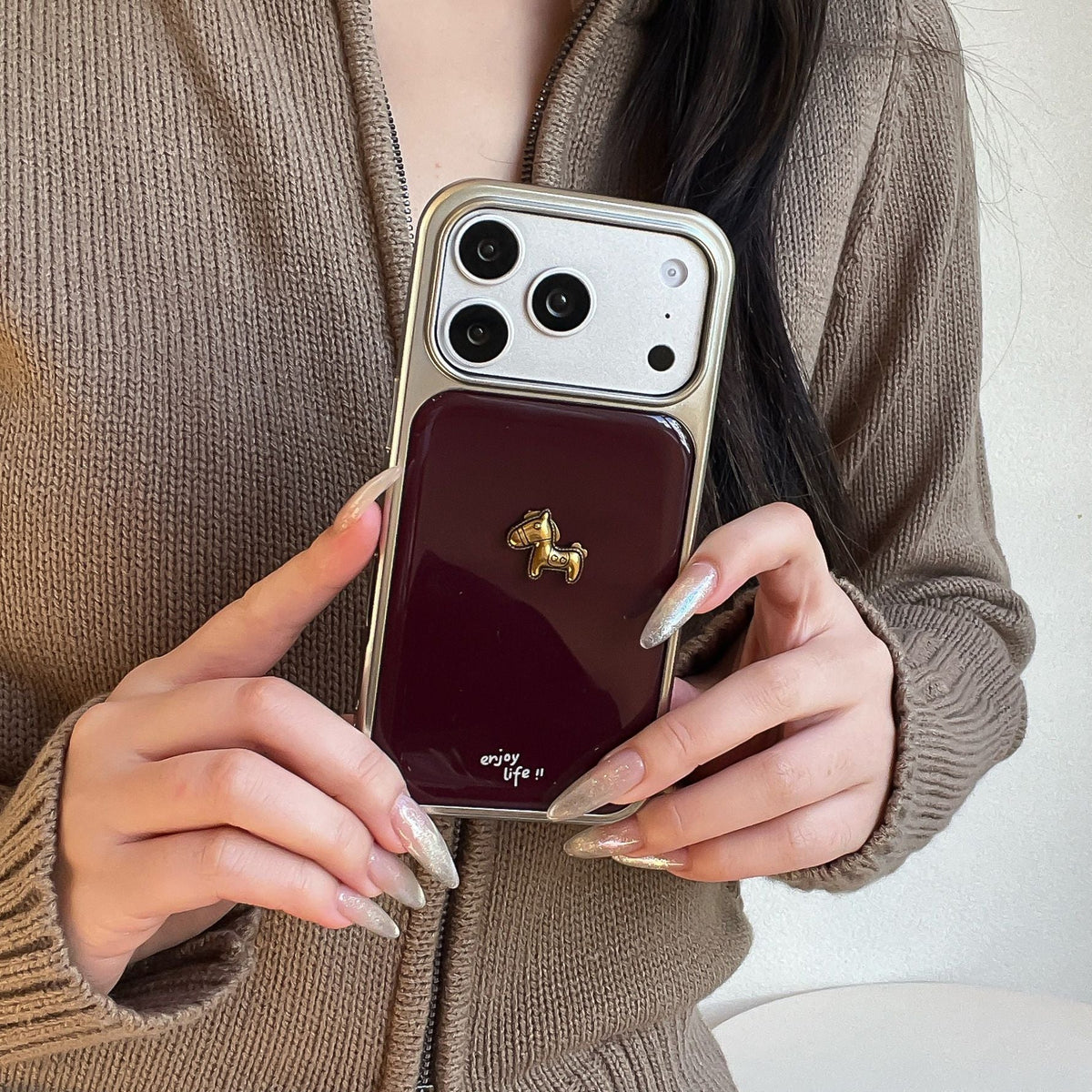 Ins Minimalist Wine-red English Phone Case