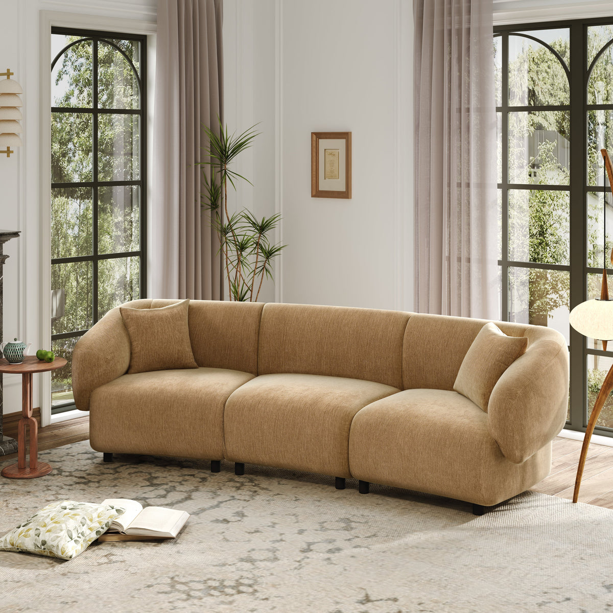 Curved Designed Contemporary 3-Seater Sofa in Mocha
