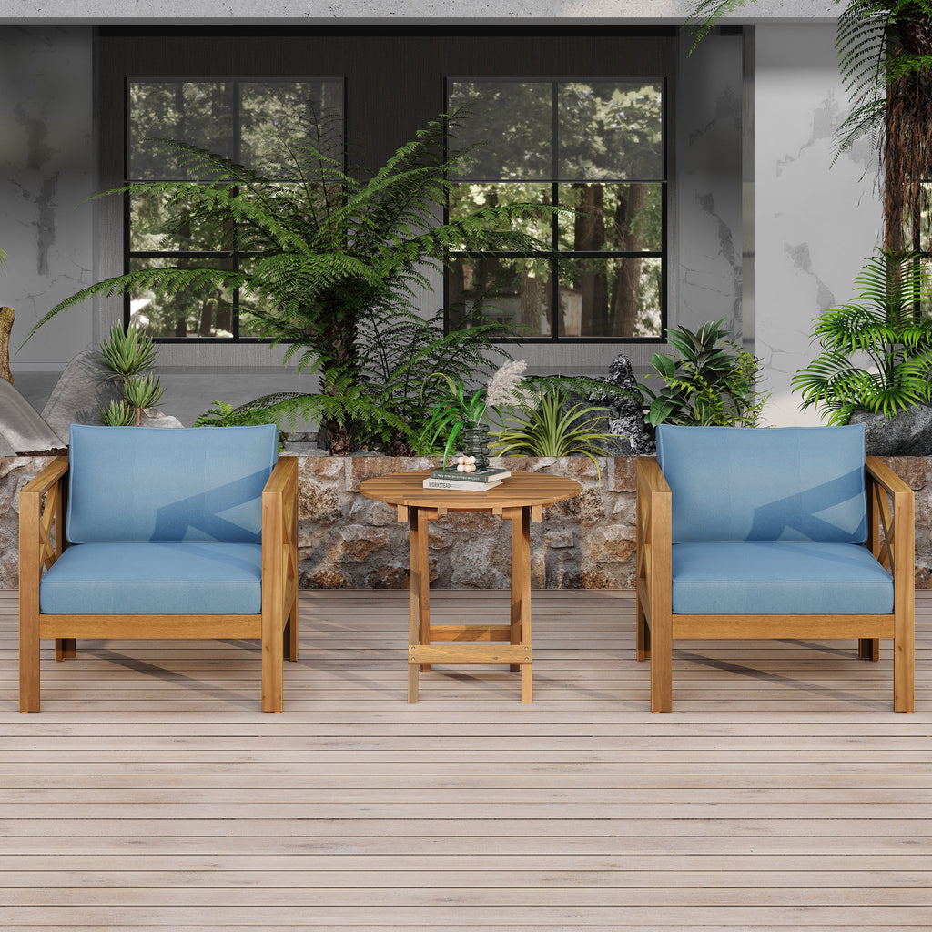 Patio Conversation Set with Outdoor Wood Chairs and Side Table