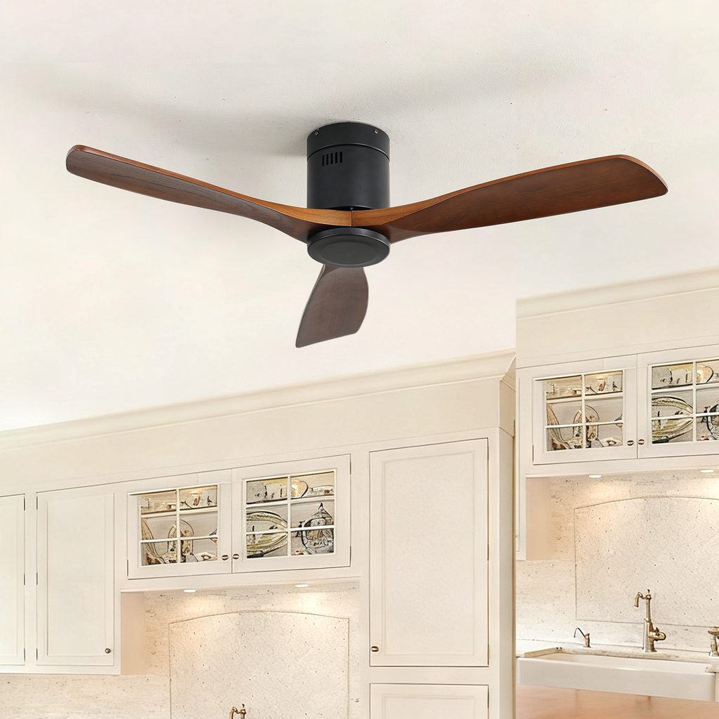 52 Inch Indoor Wooden Ceiling Fan With 3 Solid Wood Blades