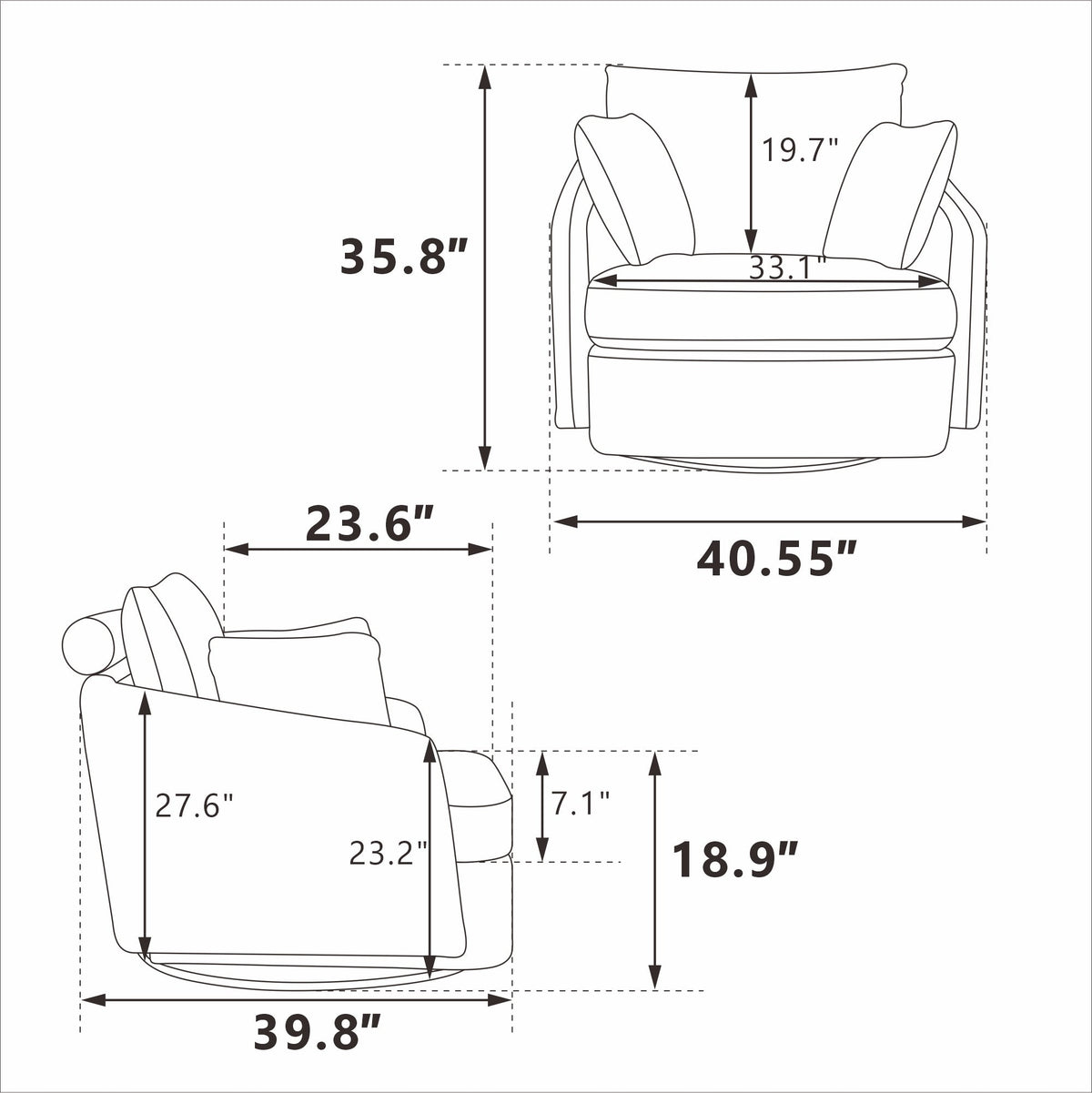 40.55''W Swivel Accent Chair with Pillows