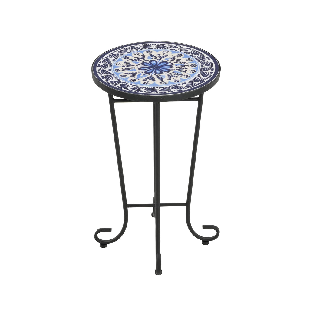 Patio Side Table, Blue + Black
