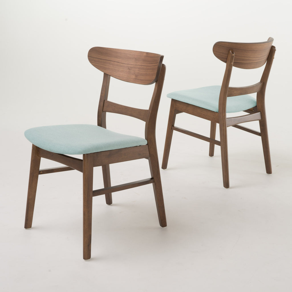 Set of 2 Dining Chairs - Upholstered Seat, Rubberwood Legs, Walnut+Mint