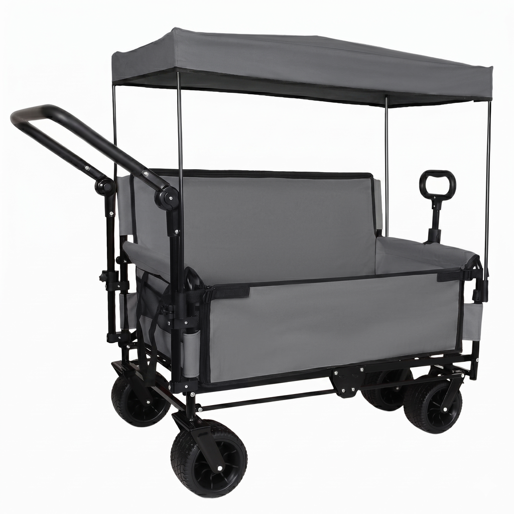 3-in-1 Folding Wagon Cart with Bench Seat & Canopy