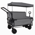 3-in-1 Folding Wagon Cart with Bench Seat & Canopy